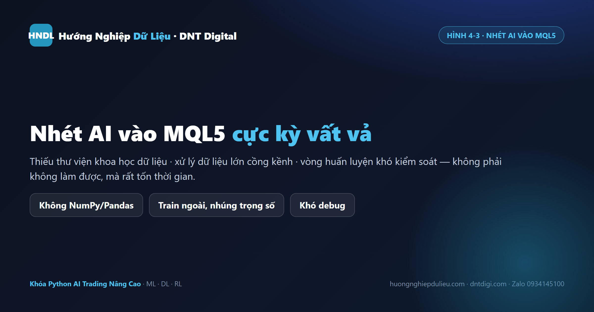 Nhét AI vào MQL5: thiếu thư viện khoa học dữ liệu, dữ liệu lớn cồng kềnh, vòng huấn luyện khó kiểm soát