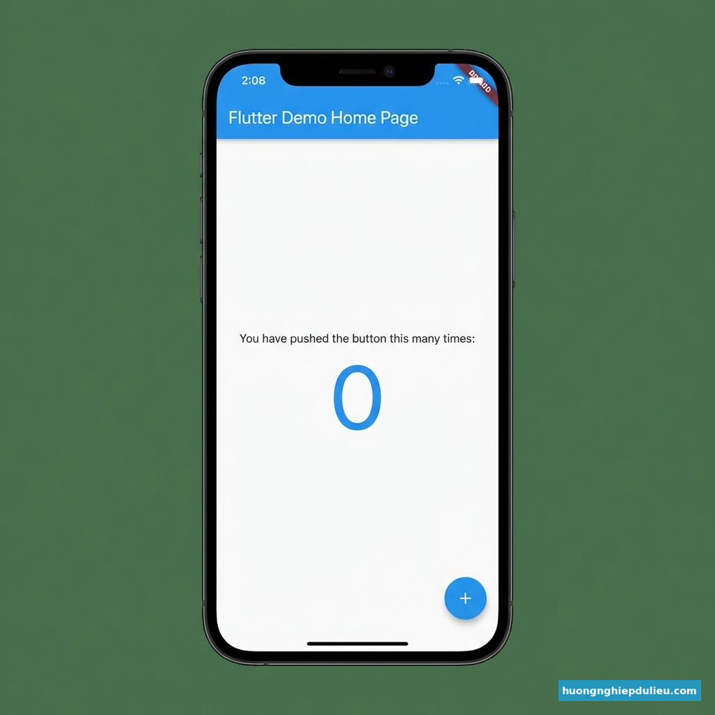 Giao diện Counter App: Center text và Floating Action Button