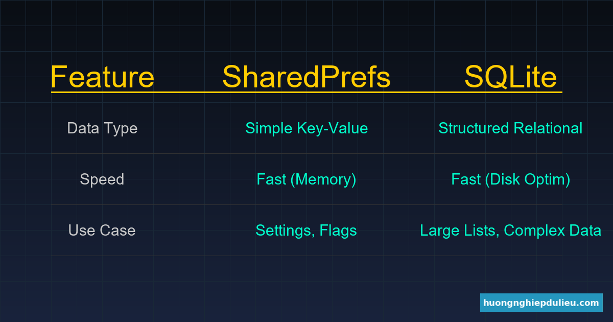 So sánh SharedPreferences vs SQLite: Tính năng và Hiệu năng