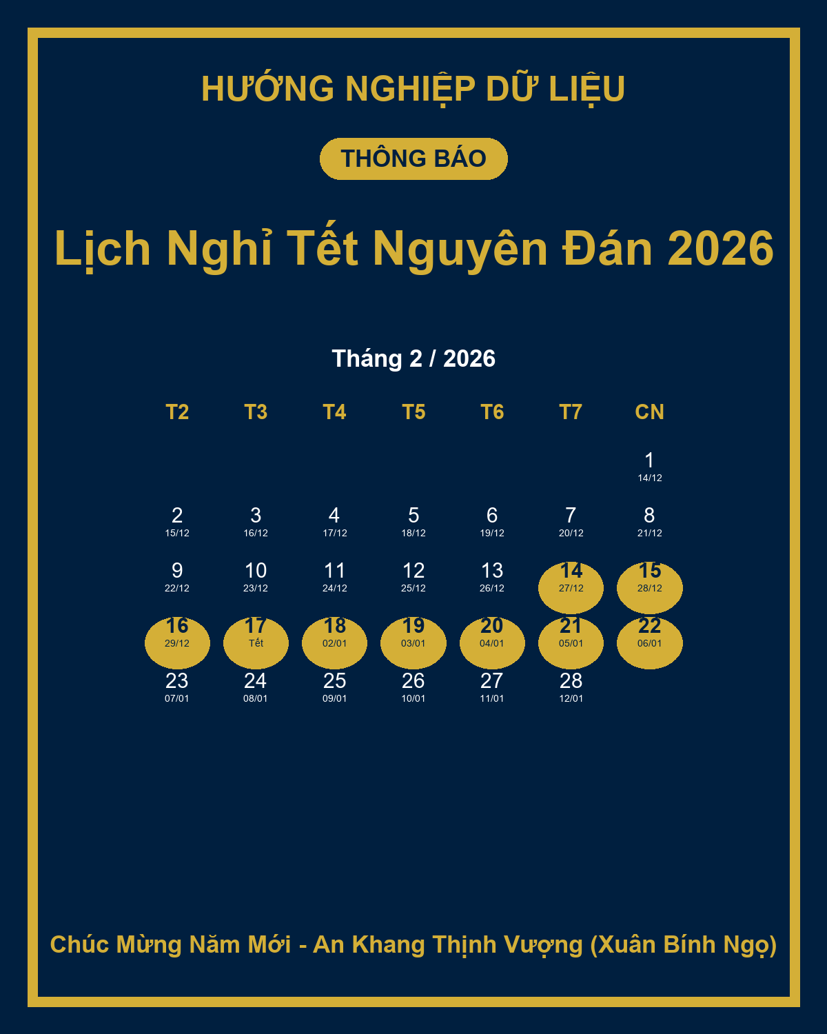 Thông Báo Lịch Nghỉ Tết Nguyên Đán 2026
