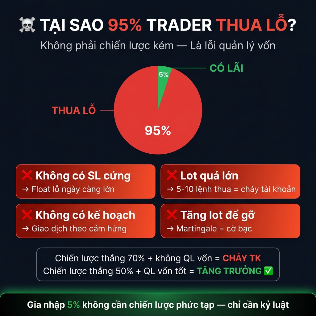 Tại sao 95% trader thua lỗ — Lỗi quản lý vốn là nguyên nhân chính