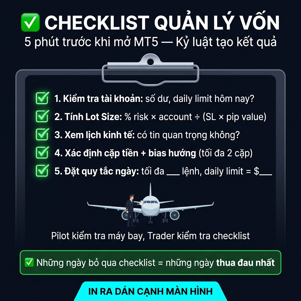 Checklist Quản lý vốn trước mỗi phiên giao dịch