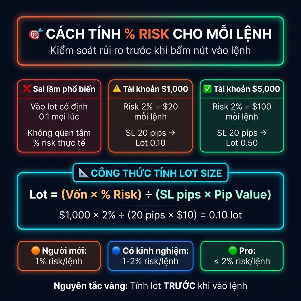 Cách tính % Risk cho mỗi lệnh — Kiểm soát rủi ro trước khi bấm nút vào lệnh