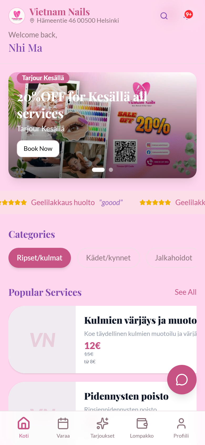 Nút chat floating trên app Vietnam Nails