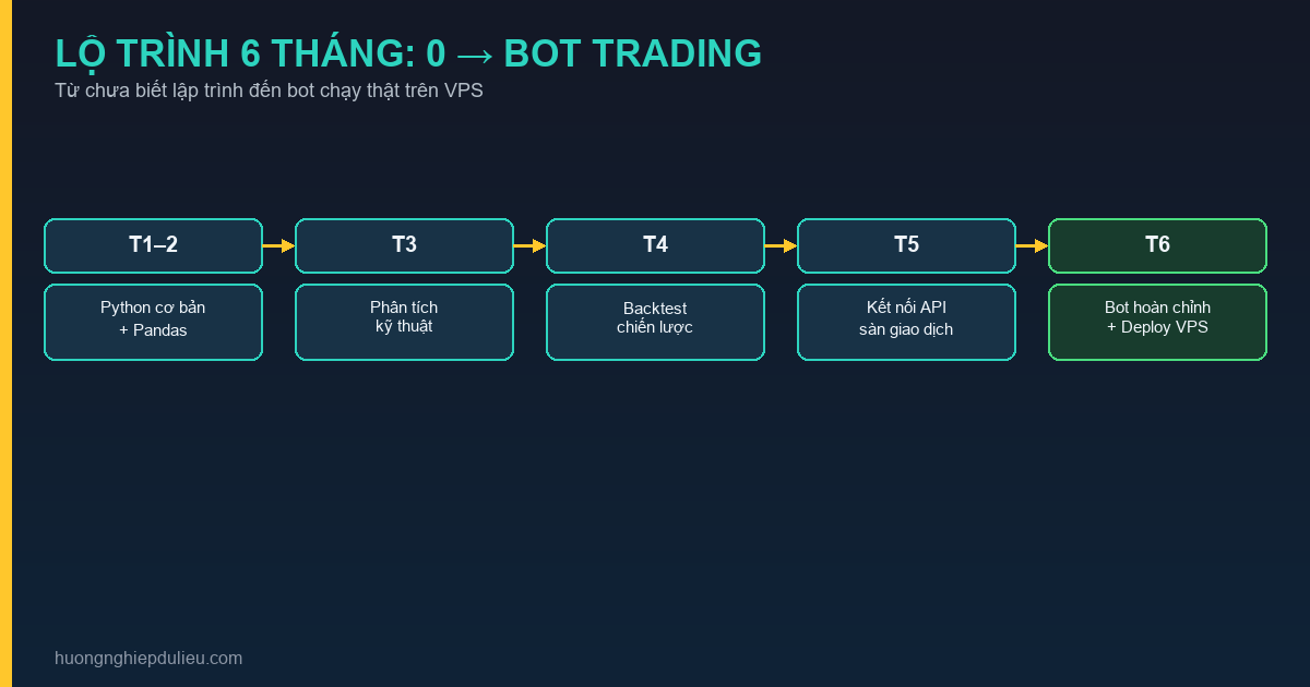 Lộ Trình Học Python Tài Chính Từ 0 — 6 Tháng Làm Được Bot Trading