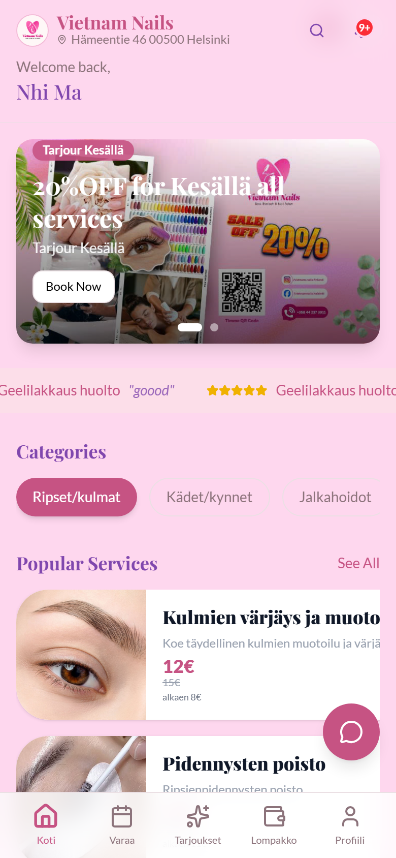 Hệ thống đặt lịch Nail Vietnam Nails — khách hàng ở Phần Lan (Helsinki)