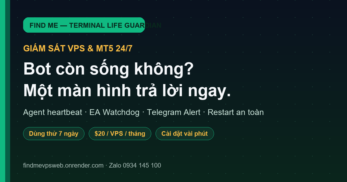 Find Me – Terminal Life Guardian: Giám Sát VPS & MT5 24/7 Cho Bot Auto Trading