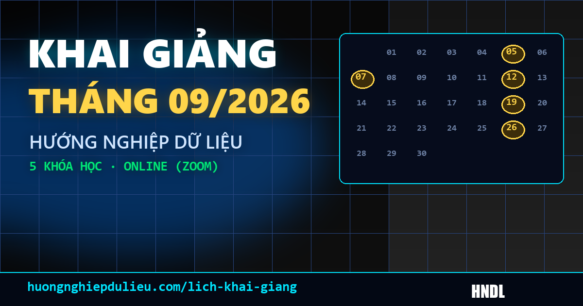 Lịch Khai Giảng Tháng 09/2026 – Hướng Nghiệp Dữ Liệu | 5 Khóa Học Python, SQL, MT5, Flutter