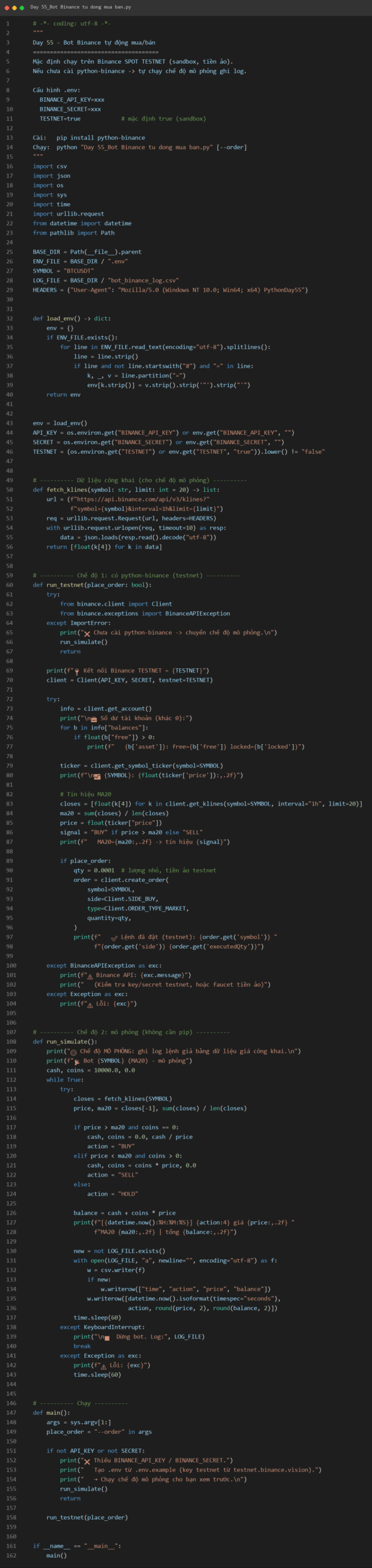 Bot Binance tự động mua/bán với Claude Code, AI Code và Python — Testnet Sandbox