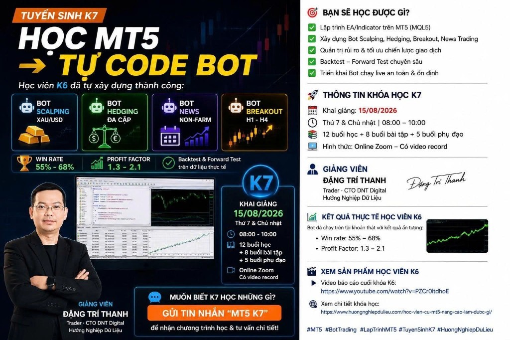 Biết MT5 nhưng chưa tự code được Bot? Tuyển sinh MT5 Nâng cao K7 — Khai giảng 15/08/2026